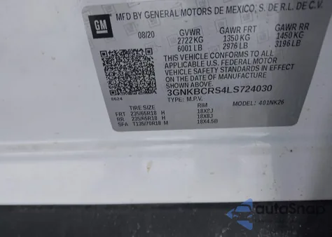 2020 Chevrolet Blazer Fwd 2Lt from USA, damaged, VIN 3GNKBCRS4LS724030
